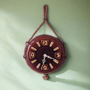 Ceramic Wall Clock - Vintage Brown 70s Wall Art Home Decor