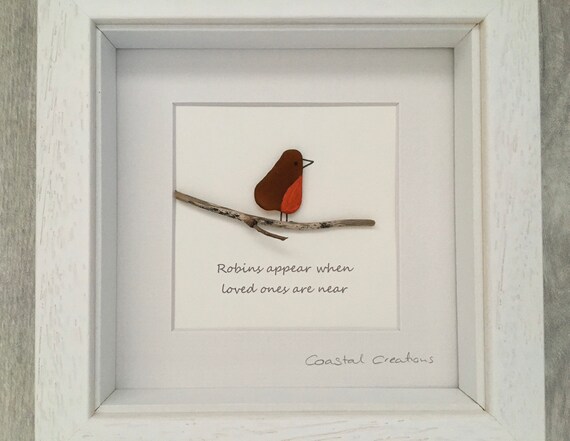 memorial gift Robins appear when lost love ones are near fused glass freestanding wave fused glass robin Cornish fused glass