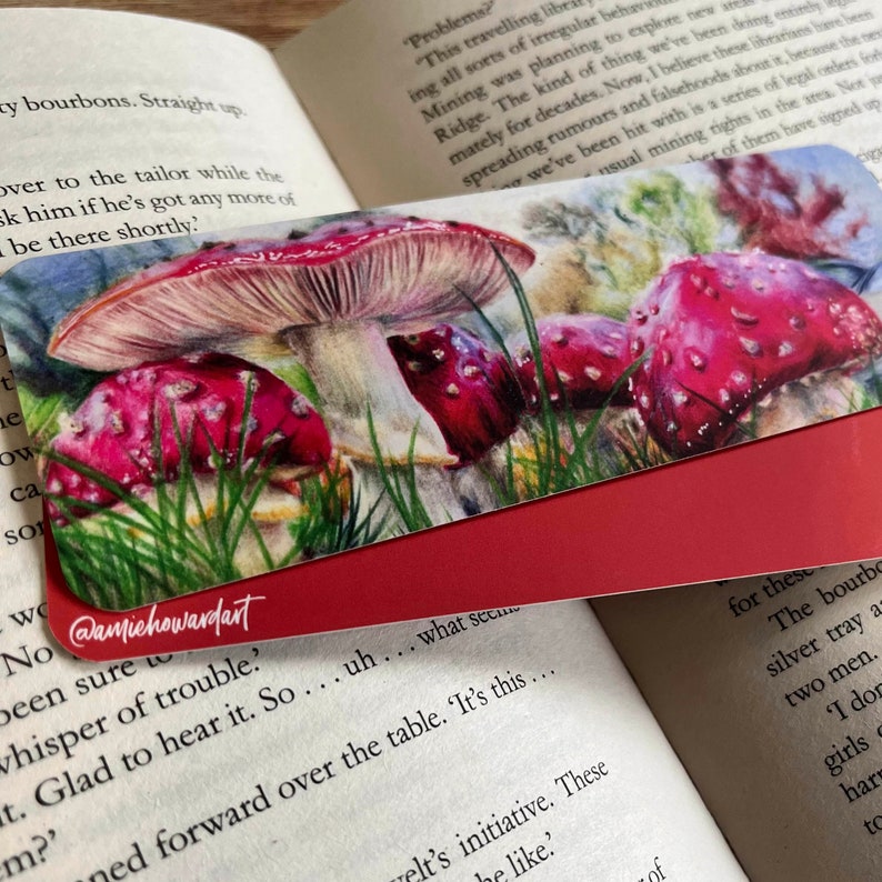 Mushroom Bookmark Fungi Bookmark Double Sided Wildlife Gift Book Worm Gift image 6