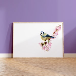 Blue Tit and Blossom A5 Print Garden Bird Wildlife Gift image 1