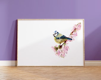 Blue Tit and Blossom A5 Print | Garden Bird | Wildlife Gift