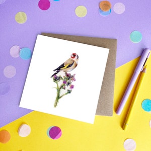 Goldfinch and Thistle Greeting Card Cute Bird Birthday Botanical Art image 2