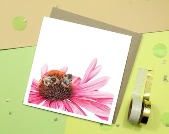 Bee And Echinacea Flower Card, Great For Any Occasion, Eco-Friendly Seller