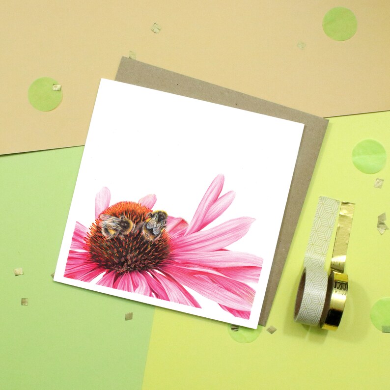 Bee And Echinacea Flower Card, Great For Any Occasion, Eco-Friendly Seller image 1