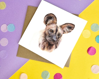 African Wild Dog Card / Dog Card / Greetings Card / Blank Inside / Wildlife Card