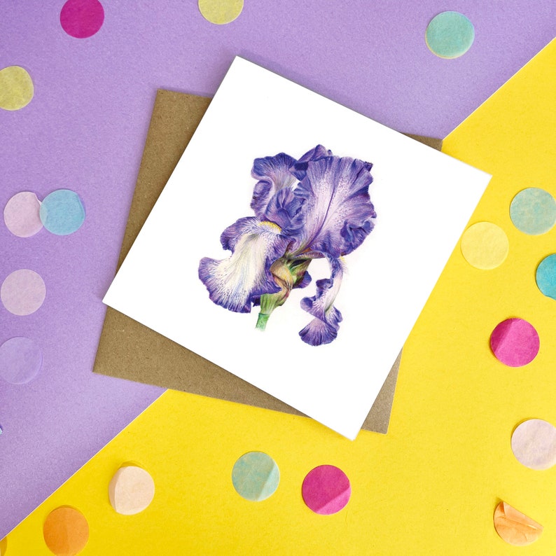 Iris Card / Flower Card / Greetings Card / Blank Inside / Floral Card image 1