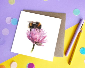 Bee And Clover Flower Card, Bumblebee Illustration, Eco-Friendly