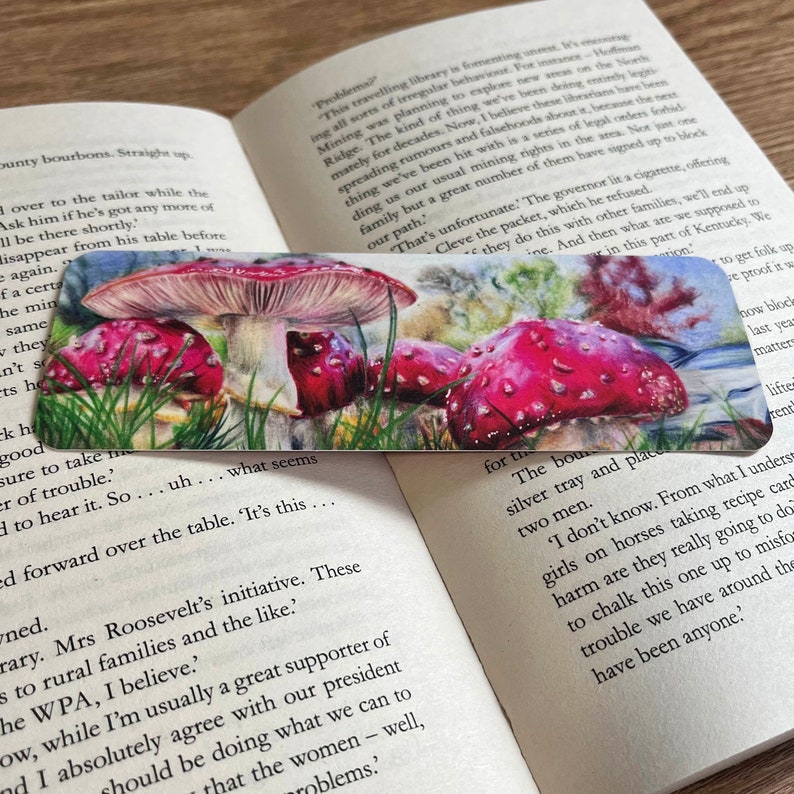 Mushroom Bookmark Fungi Bookmark Double Sided Wildlife Gift Book Worm Gift image 2