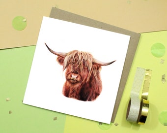 Highland Cow Animal Card / Cow Card / Taurus Card / Blank Inside / Cow / Wildlife Card