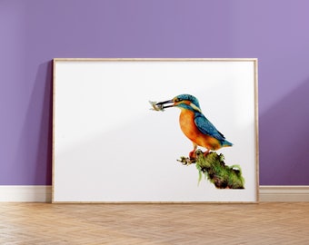 Kingfisher with Fish Print | A5 Art Print | Bird Wildlife Gift