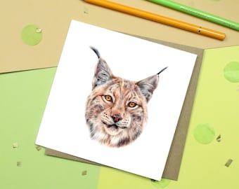 Lynx Wild Animal Card / Cat Card / Greetings Card / Blank Inside / Wildlife Card / Cat Art