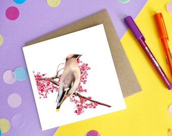 Waxwing Wild Animal Card / Bird Card / Bird Greetings Card / Blank Inside / Wildlife Card