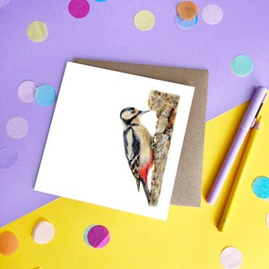 Greater Spotted Woodpecker Greeting Card Wildlife Bird Birthday image 1