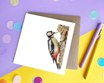 Greater Spotted Woodpecker Greeting Card | Wildlife Bird Birthday