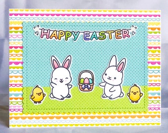 Easter Greeting Card - Happy Easter Card - Bunny Greeting Card - Cute Easter Card - Bunny Card - Bunnies and Chicks - Spring Greeting Card