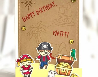 Pirate Birthday Card - Fun Birthday Card - Pirate Greeting Card - Child Birthday Card - Pirate Party - Treasure Map - Fun Greeting Card