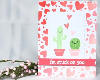 Cactus Valentine Card - Cacti Valentine - Handmade Valentine Card - Handmade Love Card - Cactus Card - Stuck On You - Cactus Greeting Card