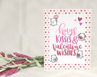 Cat Valentine Card - Cute Valentine Card - Cute Cat Card - Valentine Wishes - Hugs and Kisses - Cat Valentines Day Card