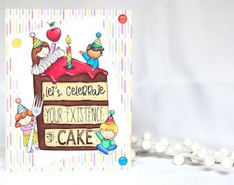 Cake Birthday Card - Cake Card - Celebrate Card - Celebration Card - Birthday Cake Card - Rainbow Birthday Card - Rainbow Greeting Card