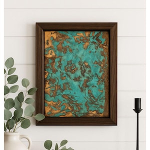 Patina Copper Wall Art | One-of-a-Kind Aged Copper in Reclaimed Walnut Frame | Multiple Sizes | Wall Decor | Handcrafted in the USA