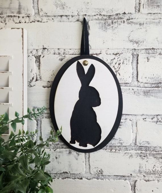 Vintage Style Easter Bunny, Oval Silhouette Bunny, Easter Wood Wall