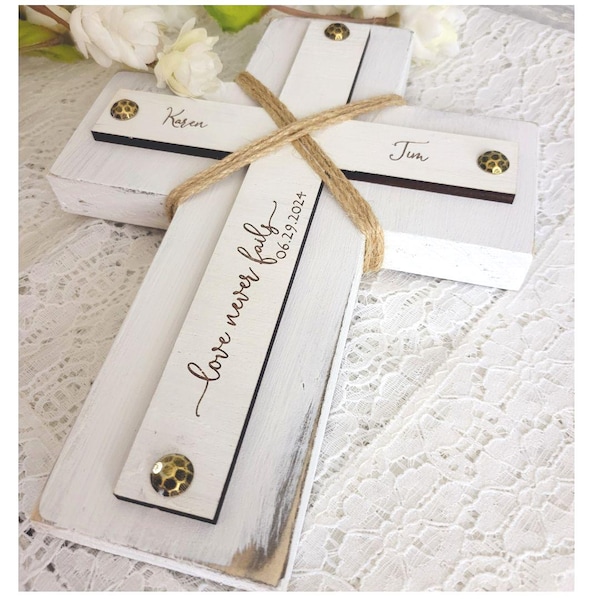 Personalized Wedding Gift/Wood Wall Cross/ Engagement Gift /Love never fails/Christian gift /wedding cross /Anniversary Gift/ Christmas Gift