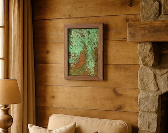 Patina Copper Wall Art: Reclaimed Walnut Frame, Handcrafted USA