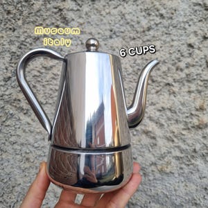 Cafetière Stella Arianna 6 tasses, acier inoxydable 18/10, moka en acier inoxydable, fabriquée en Italie, cafetière expresso à poser sur la cuisinière