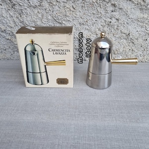 Lavazza Carmencita Italian coffee maker, 6 cups, stainless steel, moka pot, made in Italy, 90s stainless steel, new with box.