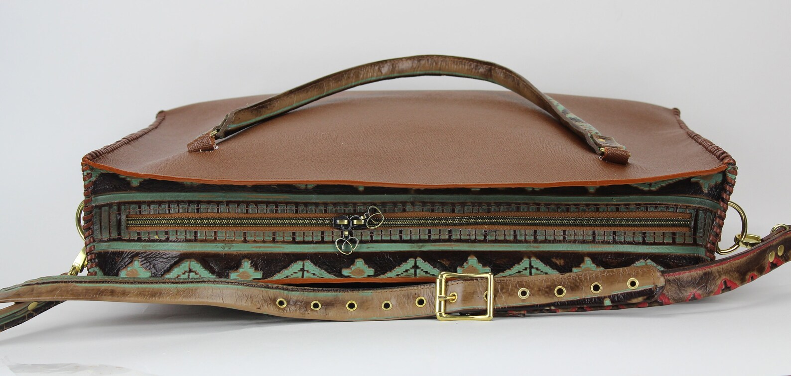 Handmade Brown Leather and Santa Fe Navajo Pattern Leather - Etsy