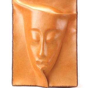 Tan Leather African Mask Backpack