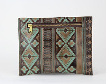 Handmade Navajo Leather Crossbody Handbag/Pouch - Brown/Tan/Turquoise
