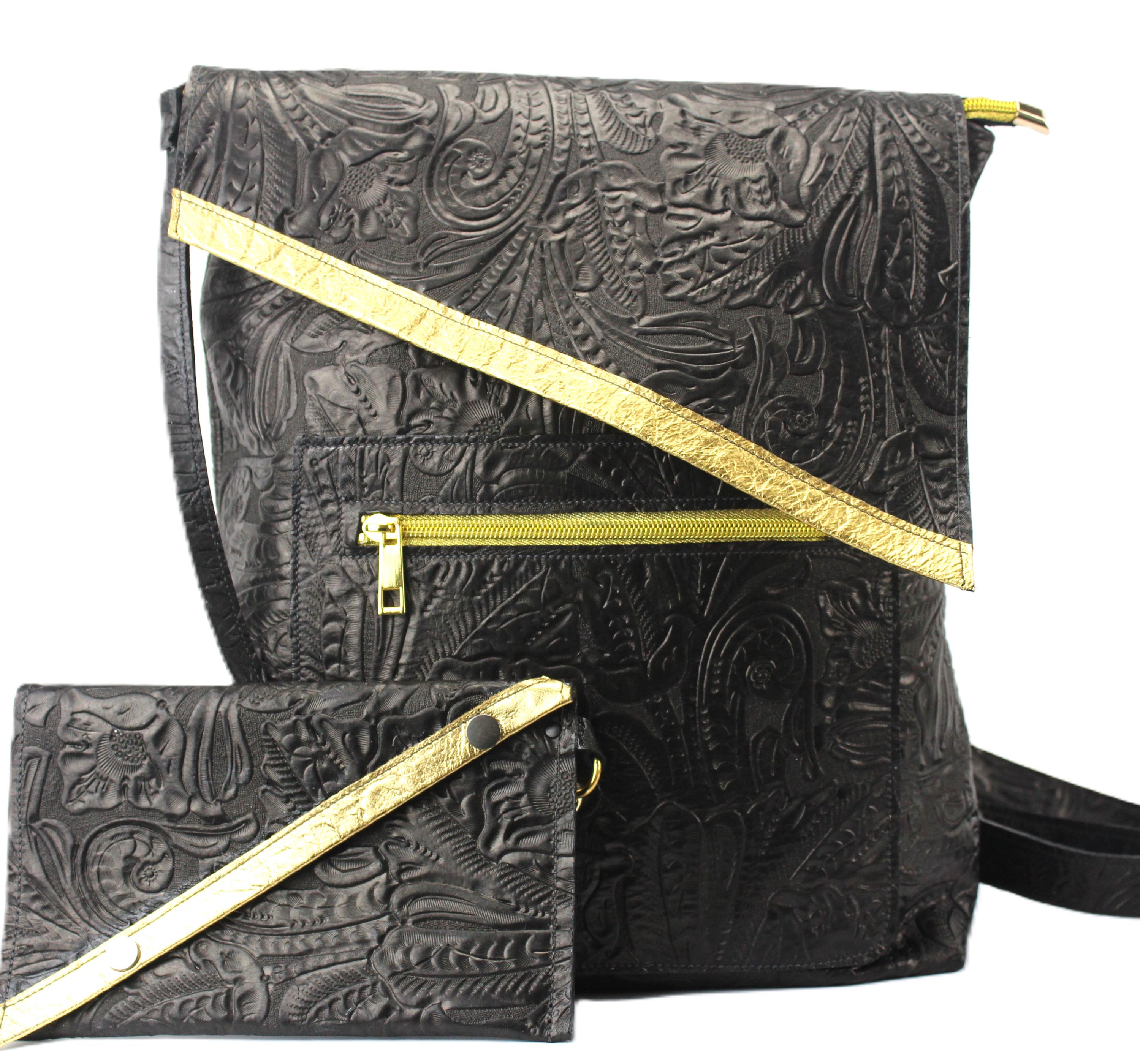Handmade Black Leather Floral Embossed Backpack - Etsy display picture 3