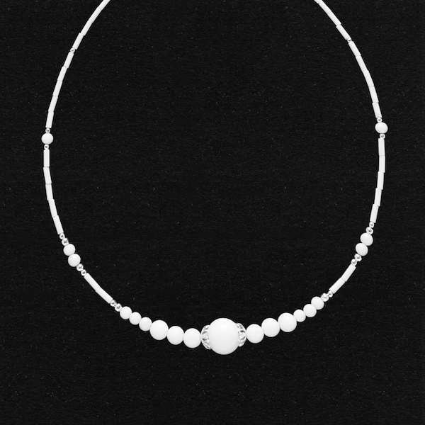 Collier Onyx blanc femme, Collier ras du cou réglable Onyx blanc, Collier pierre blanche, Ras du cou réglable pierres blanches pour femmes