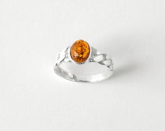 Anillo de ámbar y plata, anillo de ámbar, anillo de plata, anillo de piedra naranja, anillo de ámbar para mujer, anillo de plata para niña