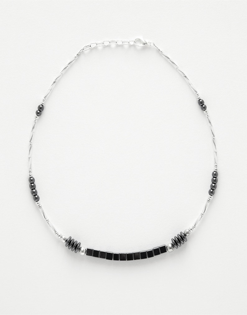 Necklace Round cubes H\u00e9matite