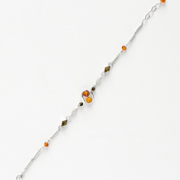 Bracelet en Ambre et Argent réglable, Bracelet en Ambre réglable pour femme, Bracelet en Argent et Ambre, Bracelet Ambre orange et Argent