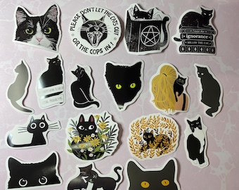 Black Cat Stickers  for Junk Journals Mixed Media Collage Art Planners