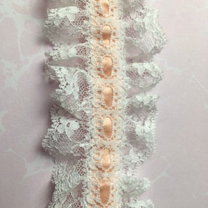 Vintage Peach Ribbon Ruffled Lace Trim: Craft & Sewing - 1 Yard