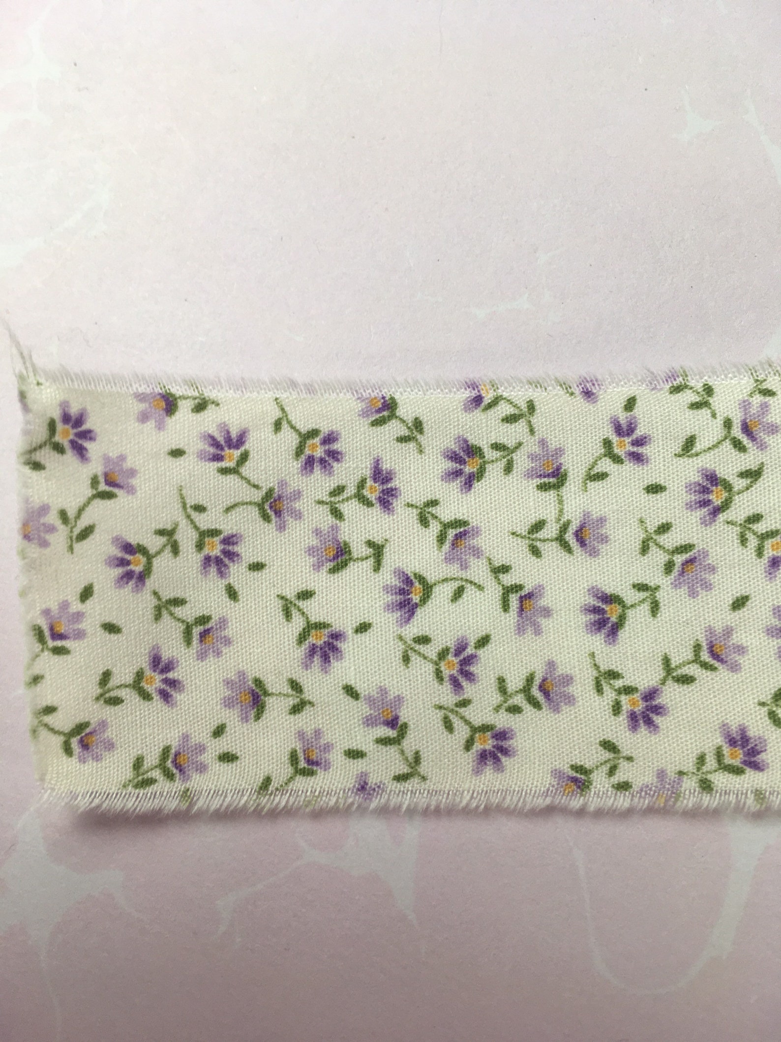Hand Frayed Edges Fabric Trim Strips With Tiny Purple Flowers Etsy