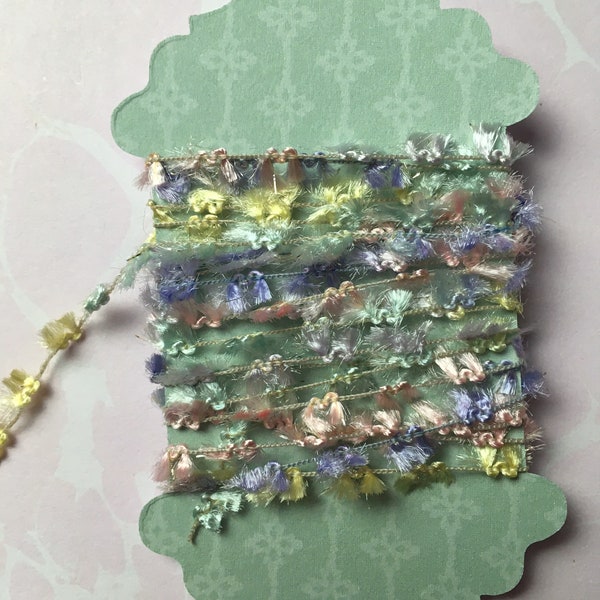 Tiny Peach Yellow Green Lavender Fringe Flag Tassel Trim for Junk Journals Mixed Media Collage Paper Crafts