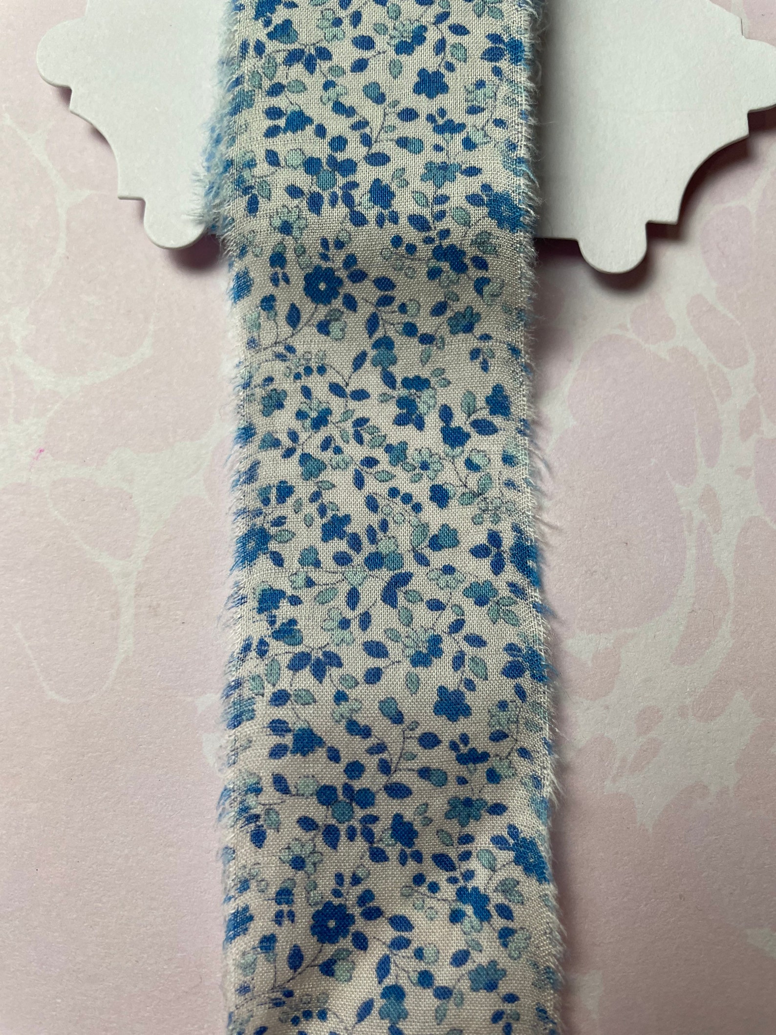 Hand Frayed Edges Fabric Trim Strips With Tiny Blue Flowers Etsy