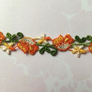 Floral Lace Trim: Orange, Yellow, and Green - By the Foot