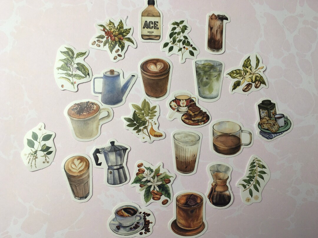 Bean Plot Sticker Coffee Pot Cup Bean Stickers for Junk Journals Mixed Media Collage Art ...