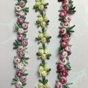 Rosebud Lace Trim: Pink, Lavender, Yellow, Purple - By the Foot