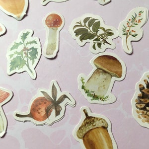 Autumn Fall Mushrooms Stickers  for Junk Journals Mixed Media Collage Art