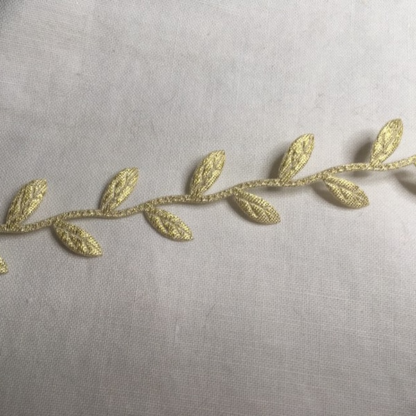 Pale Gold Golden Gilded or Silver Leafy Trim Mixed Media Collage Sewing