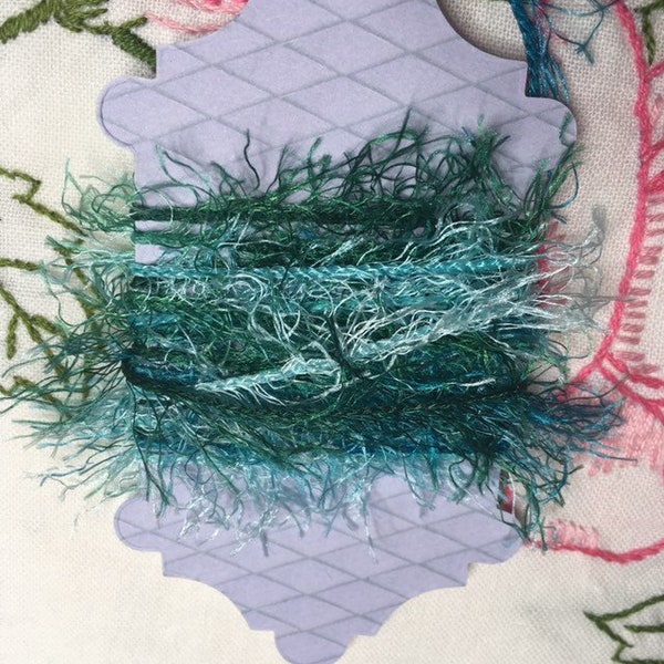 Theresa Custom Listing Shades of Aqua Teal and Turquoise Eyelash Trim for Junk Journals Mixed Media Collage Sewing