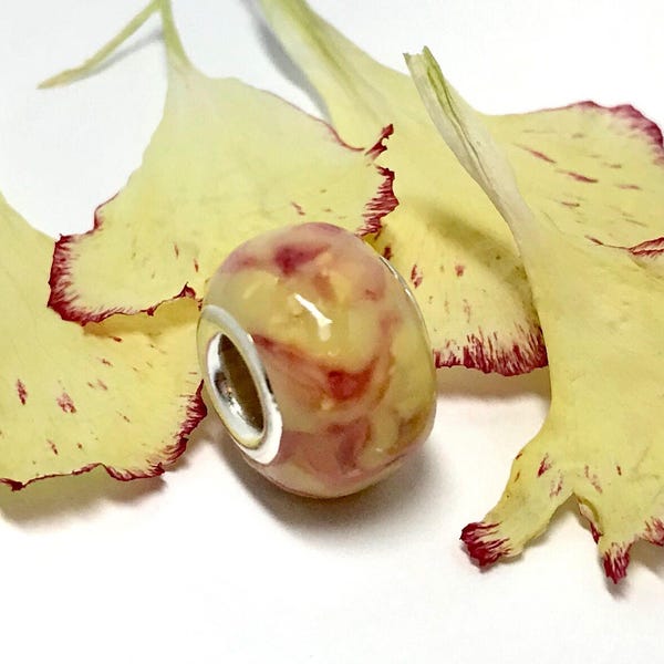 Flower petal beads / Cremation jewelry / European style / large hole beads / keepsake and memorial jewelry / wedding flower jewelry / 316