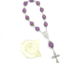Memorial Funeral Flower Jewelry, Palm Rosary, Flower Petal Keepsake Decade Chaplet, Pocket Rosary / 223